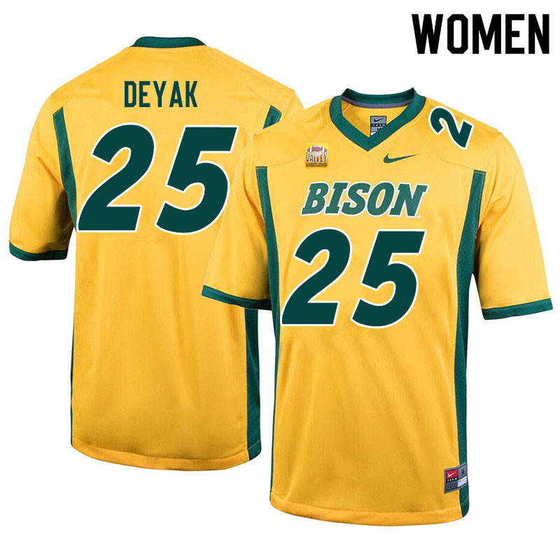 Women #25 Joseph Deyak North Dakota State Bison College Football Jerseys Sale-Yellow